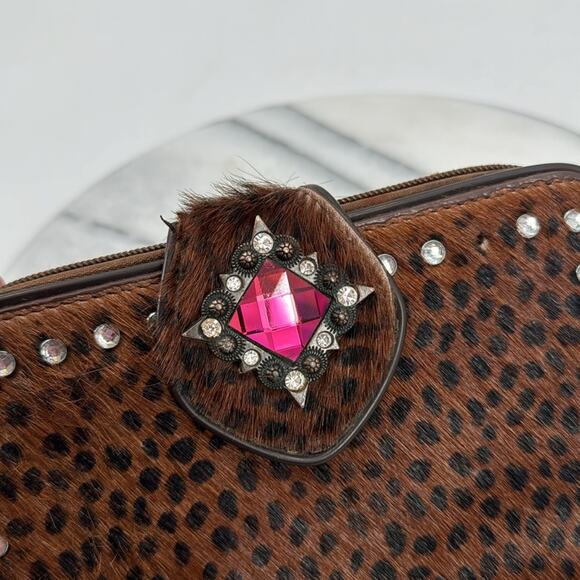 Pony hair spotted fur rhinestone glam western wallet - Picture 3 of 7
